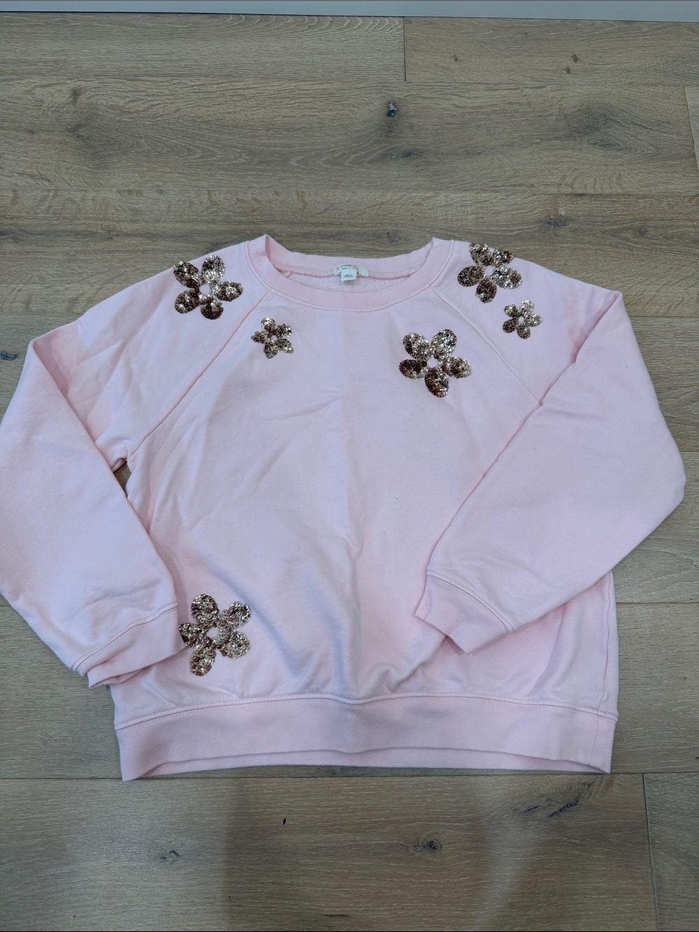 Crewcuts Light Pink Sweatshirt with Rose Gold Sequin Flowers